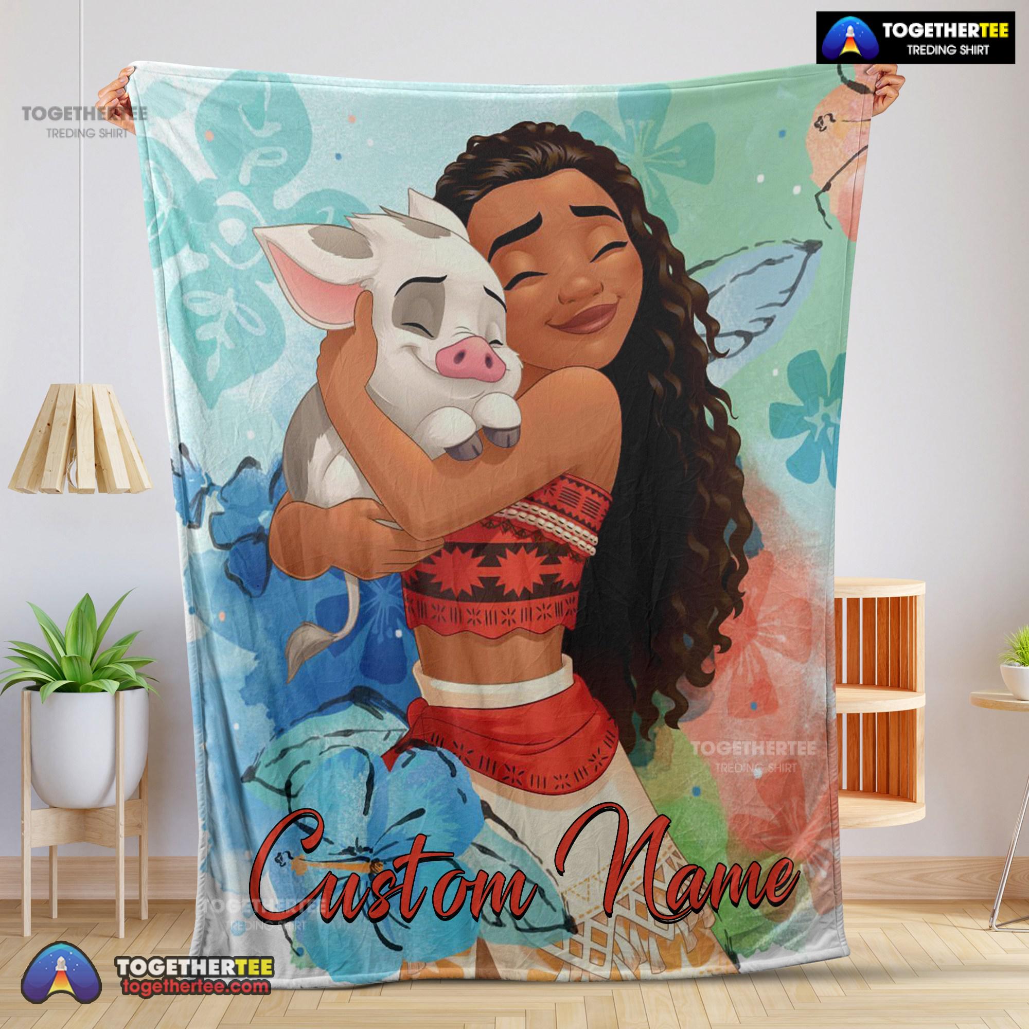 Official Disney Cartoon Moana Family With Friends Cute Blanket Fleece Customized Blanket