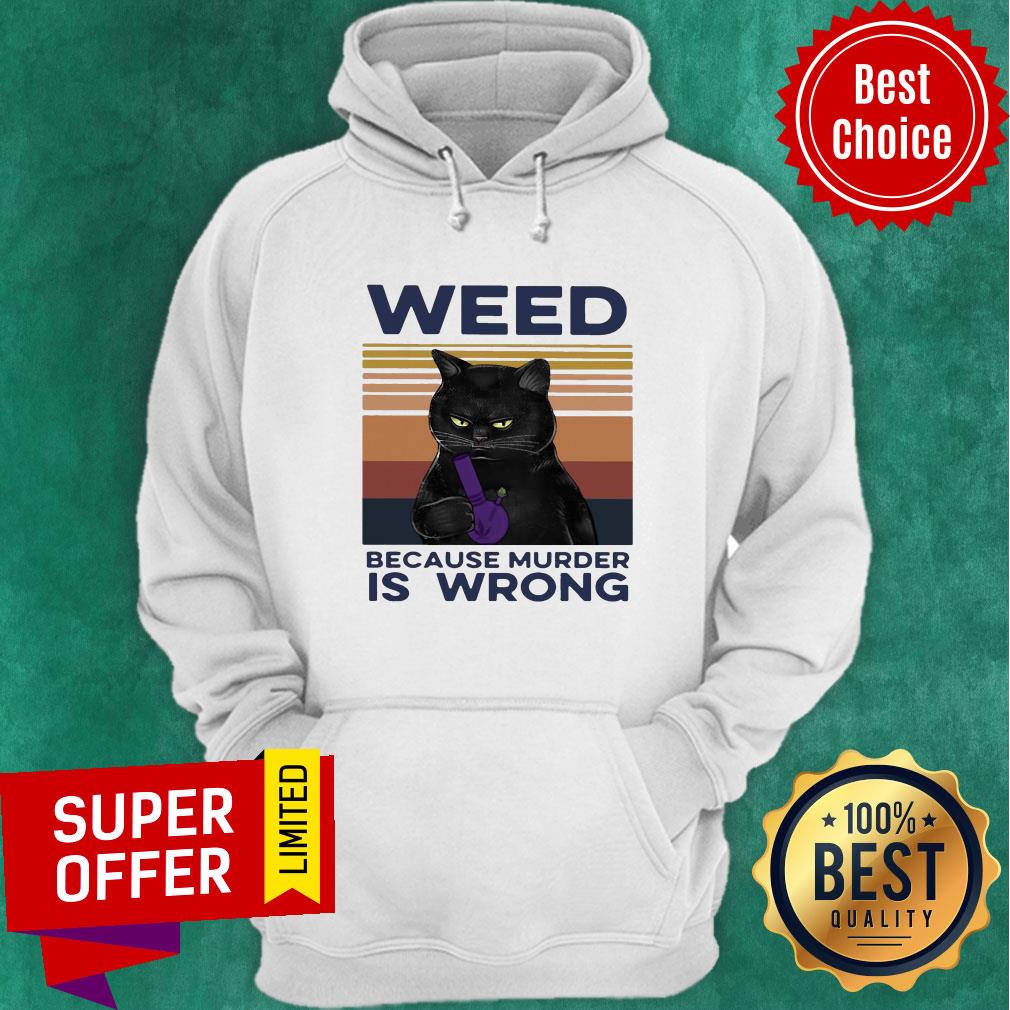 Awesome Black Cat Weed Because Murder Is Wrong Vintage Retro Shirt - Image 3