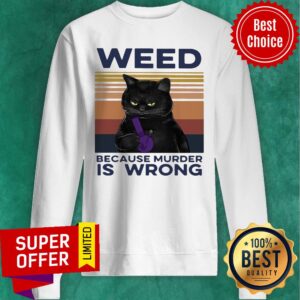 Alternative view of Awesome Black Cat Weed Because Murder Is Wrong Vintage Retro Shirt
