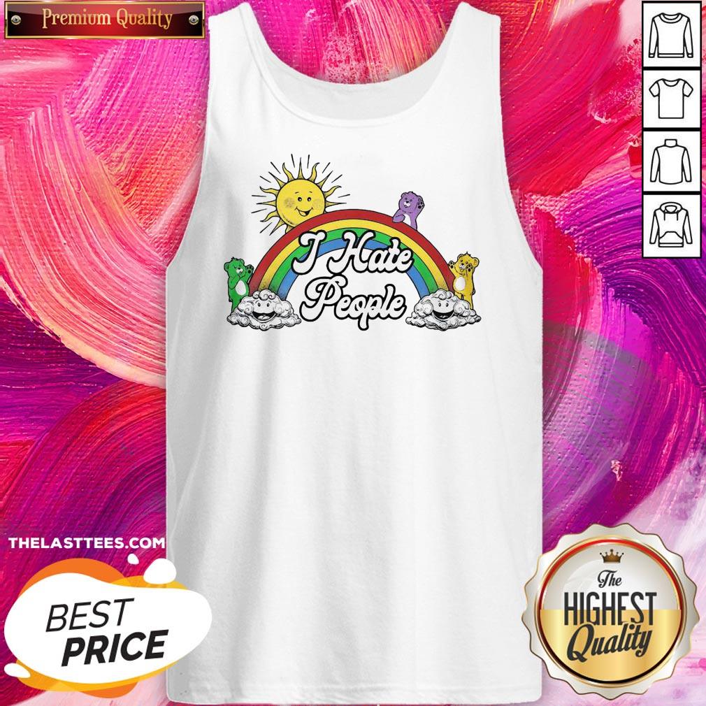 Funny Rainbow Sun Bear Cloud I Hate People Shirt - Image 3