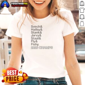 Alternative view of Funny Svech Hallsy Stank Jarvy Staal Fly Fishy 2026 Champs NHL Shirt