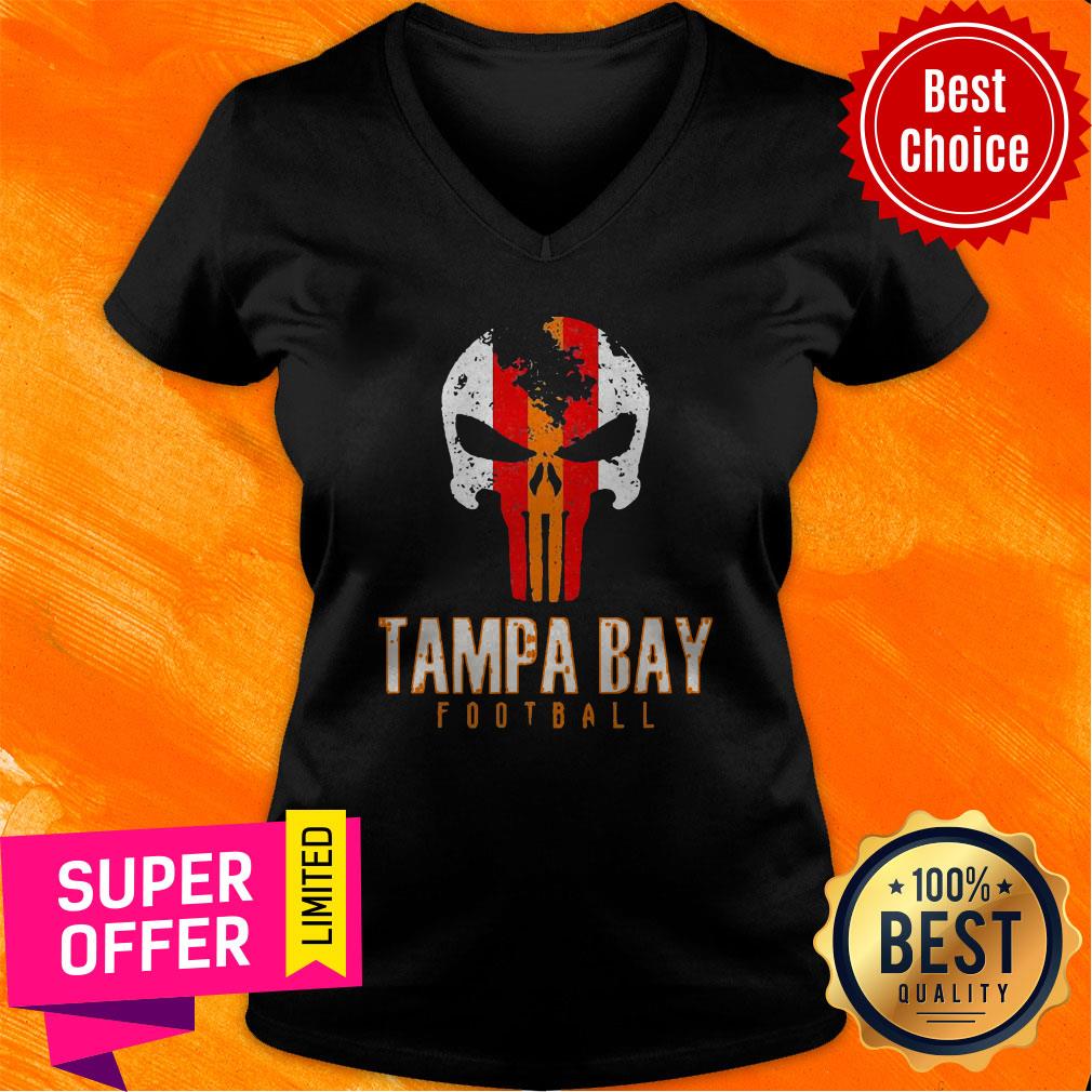 Official Tampa Bay Varsity Style Retro Football Skull Shirt - Image 4