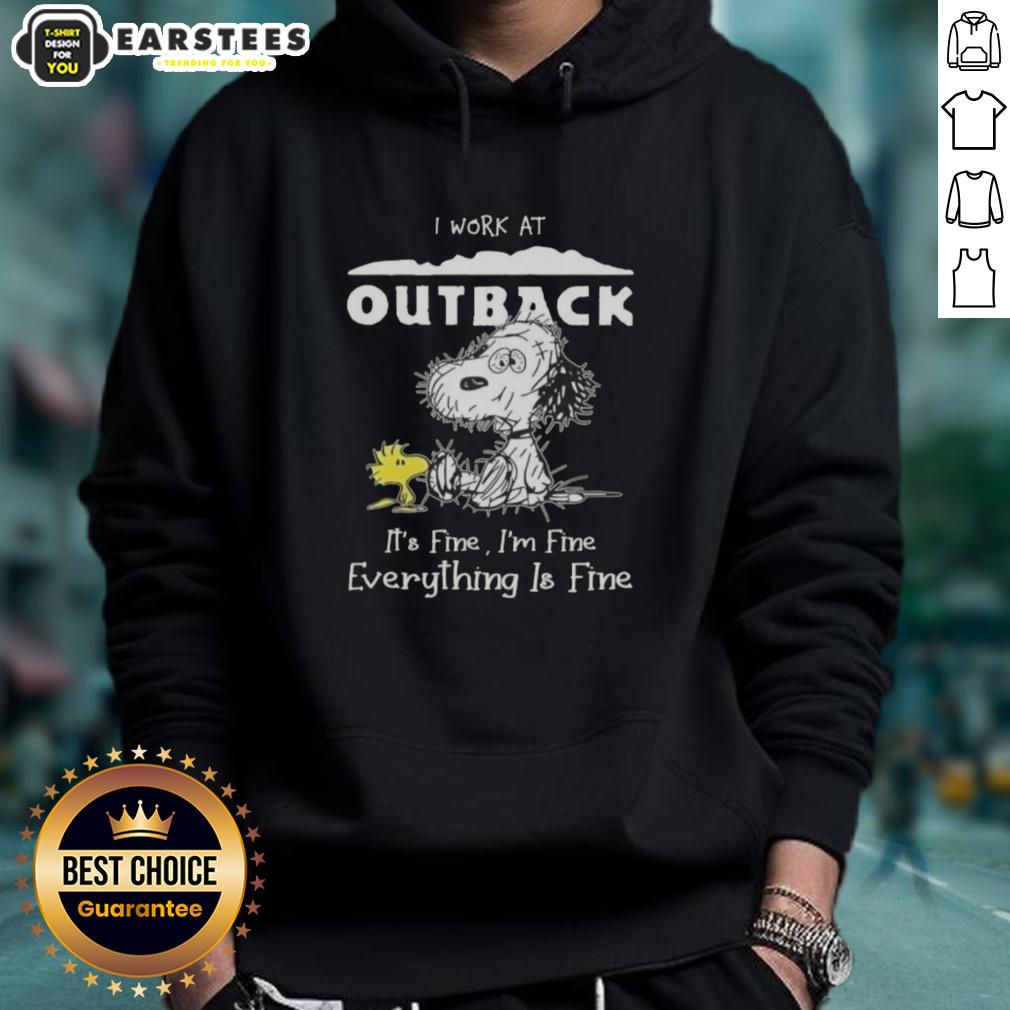 Funny Tired Snoopy And Woodstock I Work At Outback Steakhouse It's Fine I'm Fine Everything Is Fine T-Shirt - Image 2