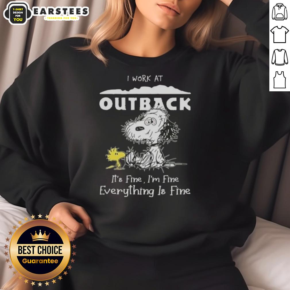 Funny Tired Snoopy And Woodstock I Work At Outback Steakhouse It's Fine I'm Fine Everything Is Fine T-Shirt - Image 5