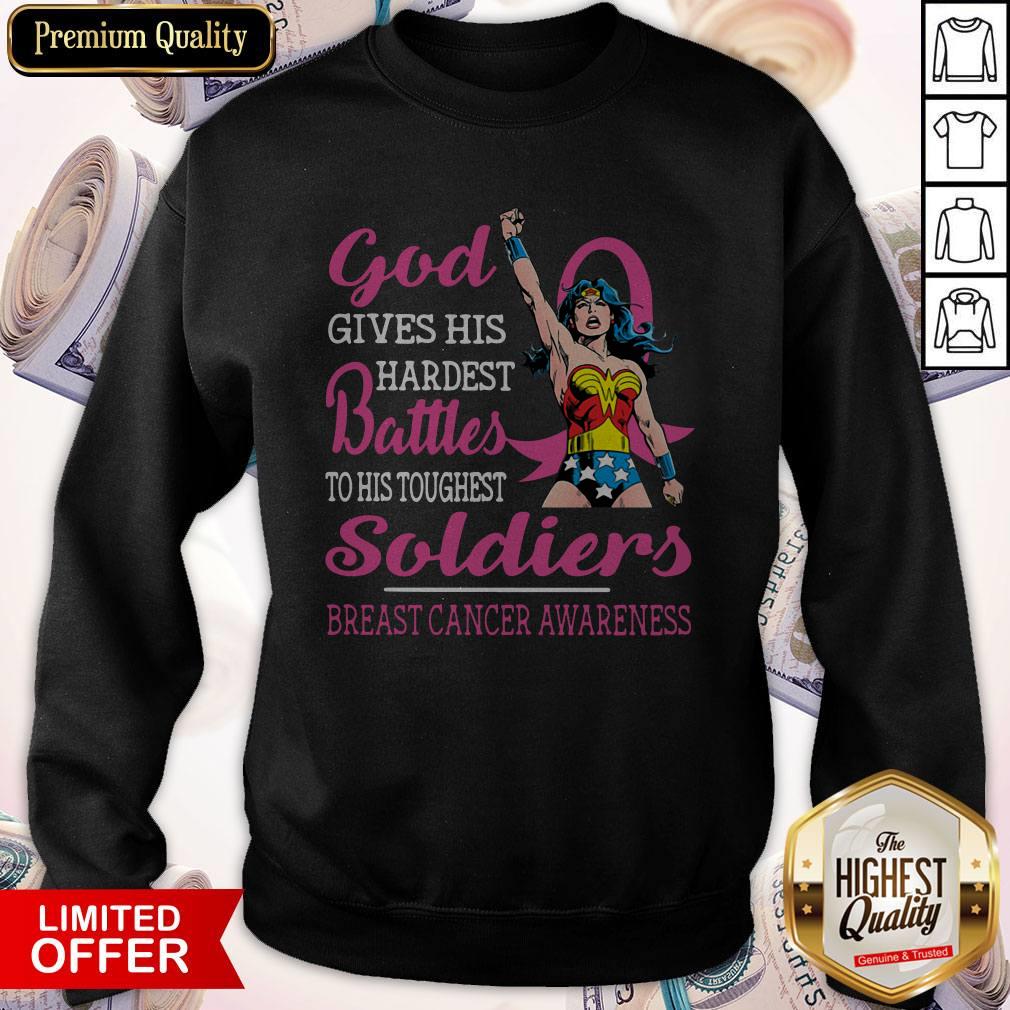 Pretty God Gives His Hardest Battles To His Toughest Soldiers Breast Cancer Awareness Shirt - Image 2