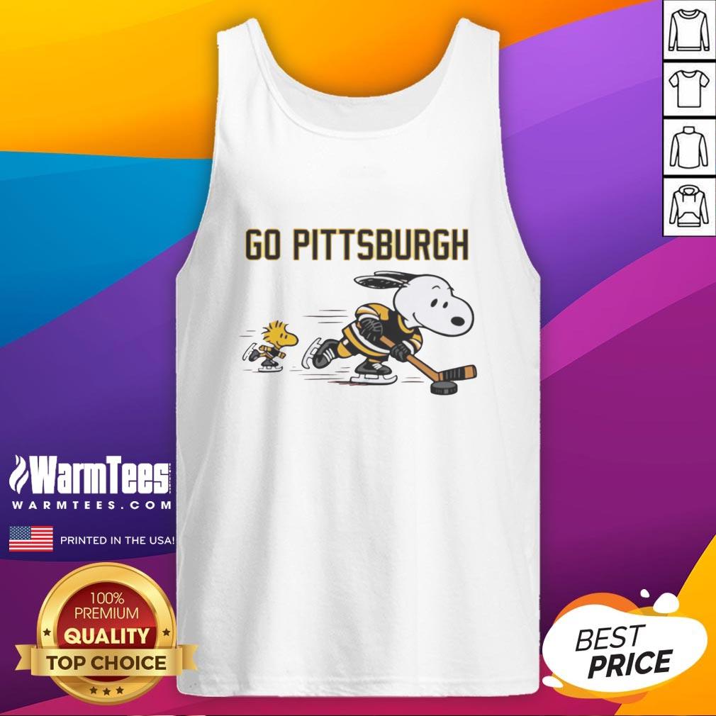 Pretty Snoopy And Woodstock Cheer For Pittsburgh Penguins Go Pittsburgh T-Shirt - Image 4