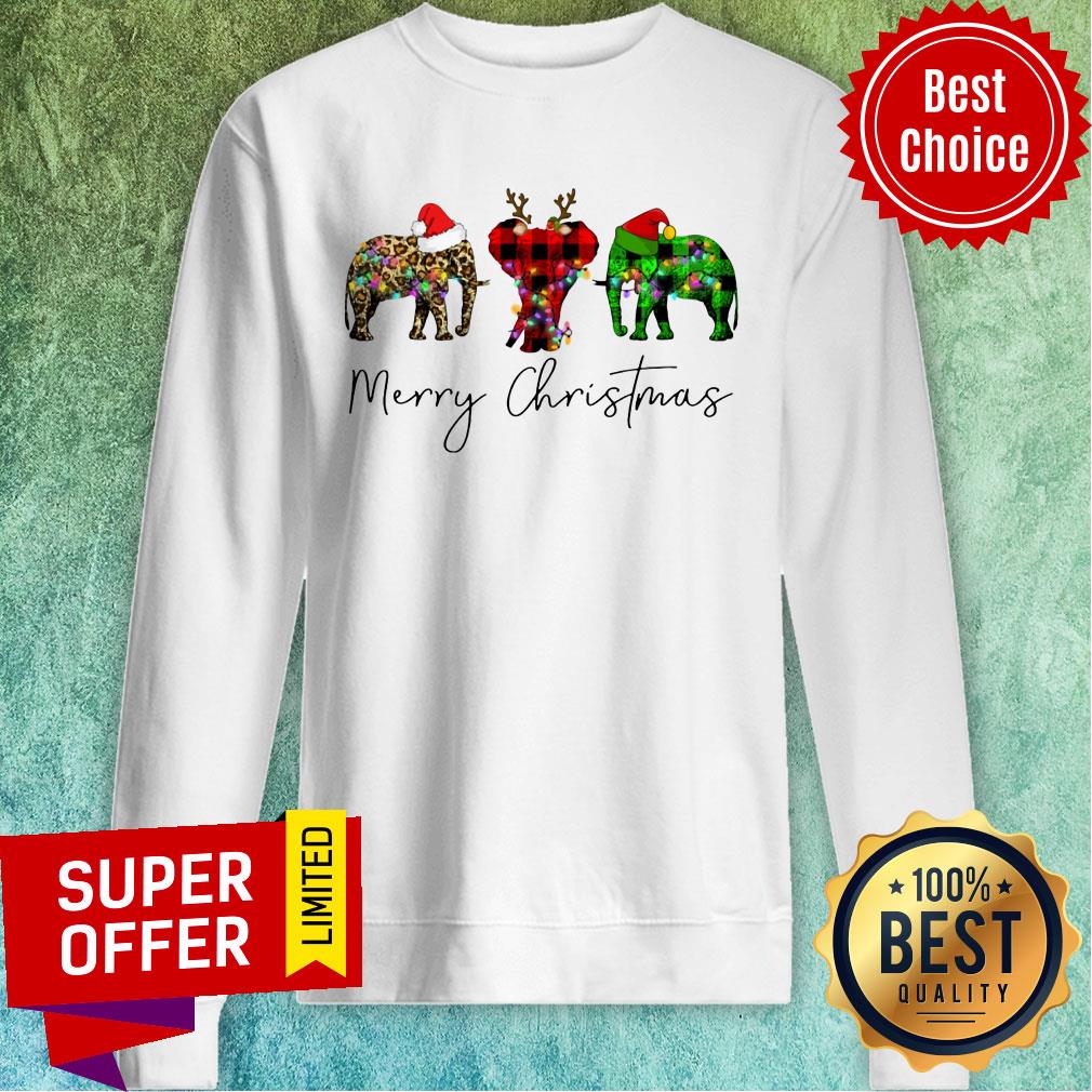 Elephant Merry Christmas Leopard Light Led Shirt - Image 5