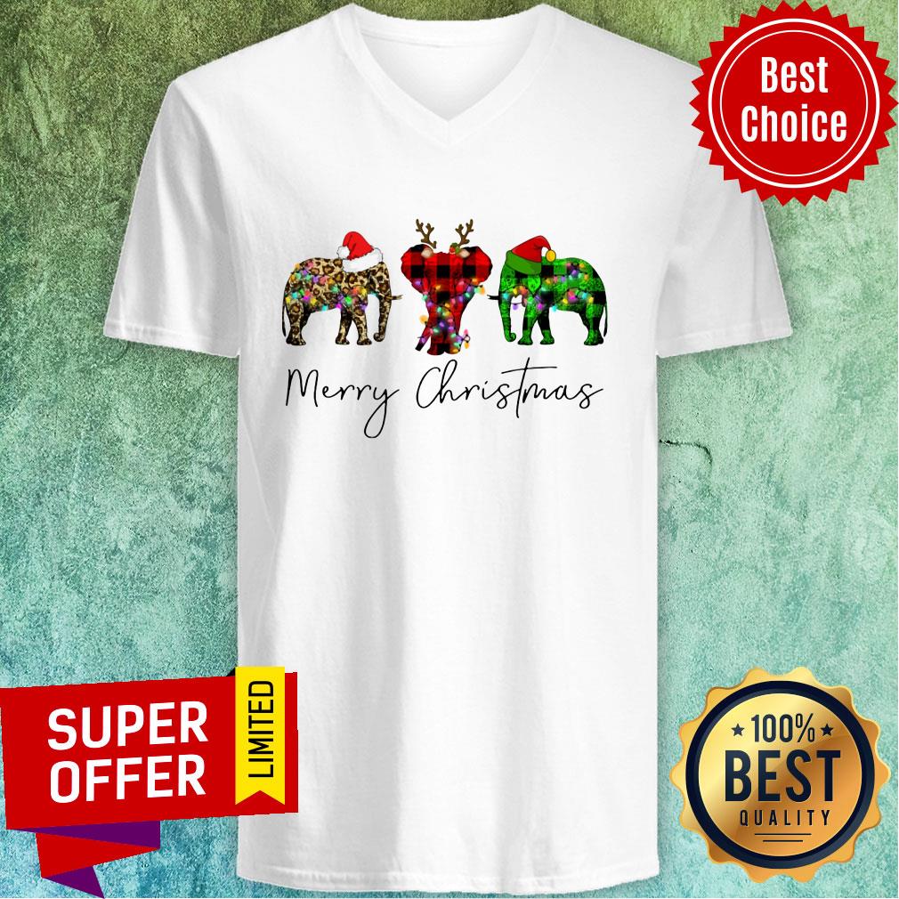 Elephant Merry Christmas Leopard Light Led Shirt - Image 3