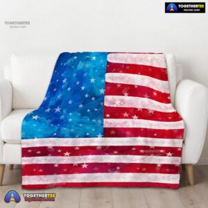Alternative view of Official Watercolor American Flag Distressed USA Patriotic Blanket Fleece Blanket