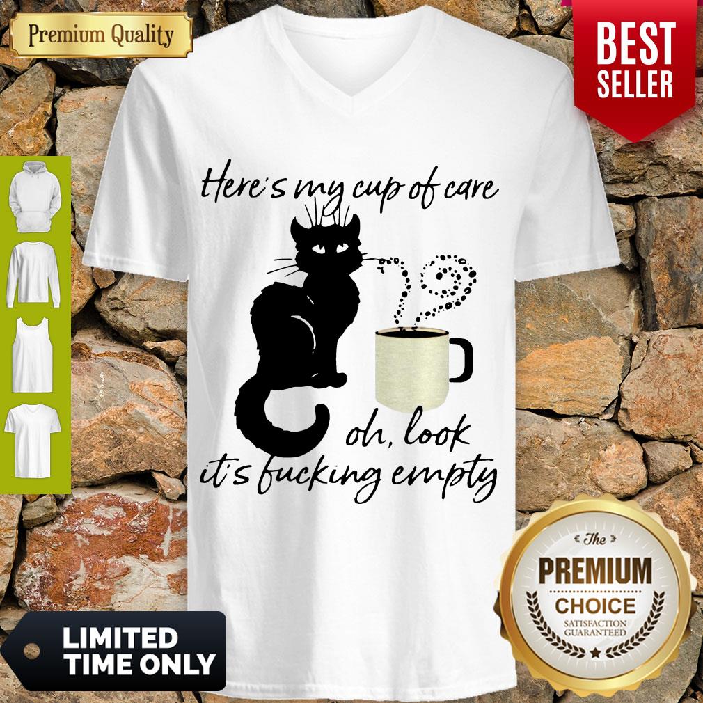 Pretty Black Cat Heres My Cup Of Care Oh Look Its Fucking Empty Shirt - Image 4