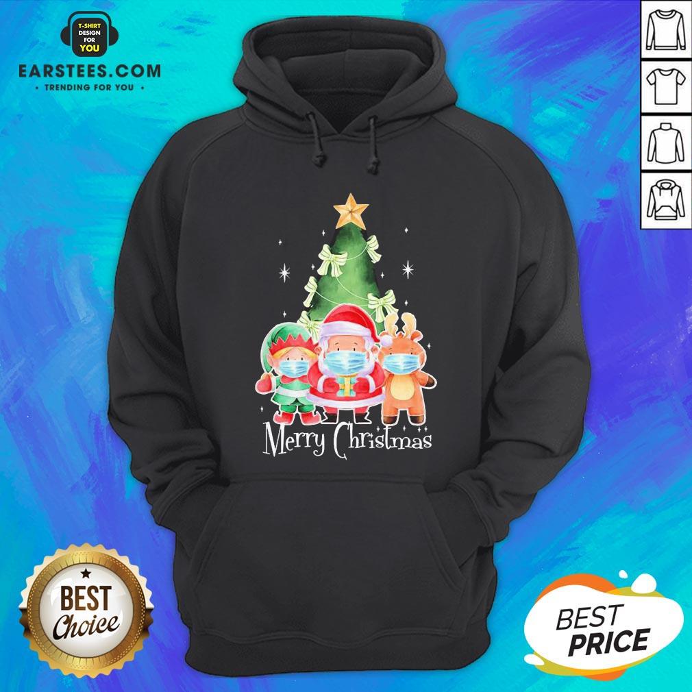 Top Santa Elf Reindeer Wearing Mask Quarantine Christmas 2020 Shirt - Image 2