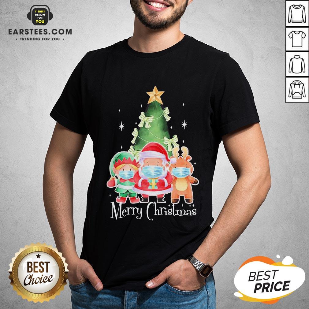 Top Santa Elf Reindeer Wearing Mask Quarantine Christmas 2020 Shirt