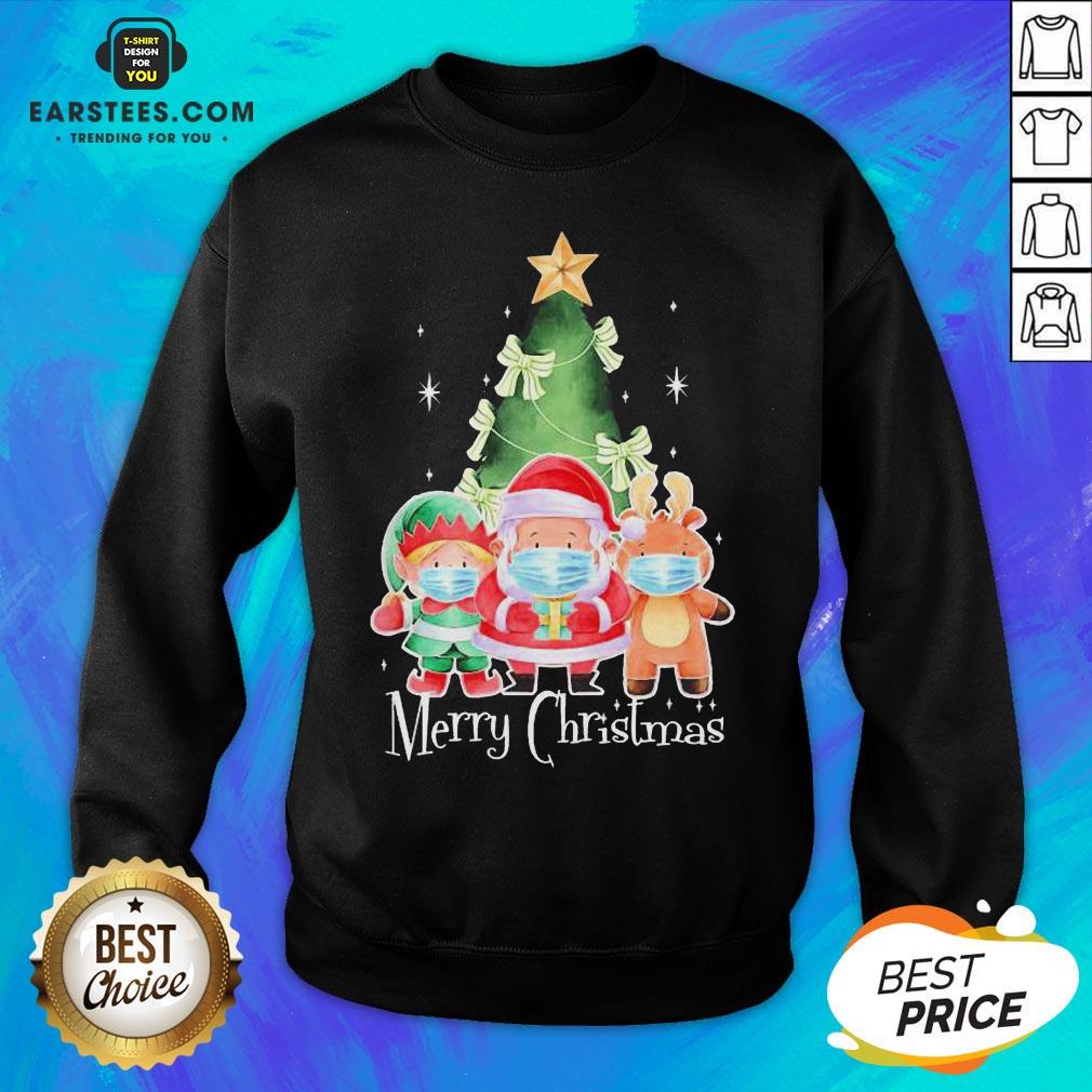 Top Santa Elf Reindeer Wearing Mask Quarantine Christmas 2020 Shirt - Image 5