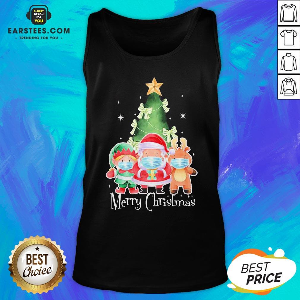Top Santa Elf Reindeer Wearing Mask Quarantine Christmas 2020 Shirt - Image 4