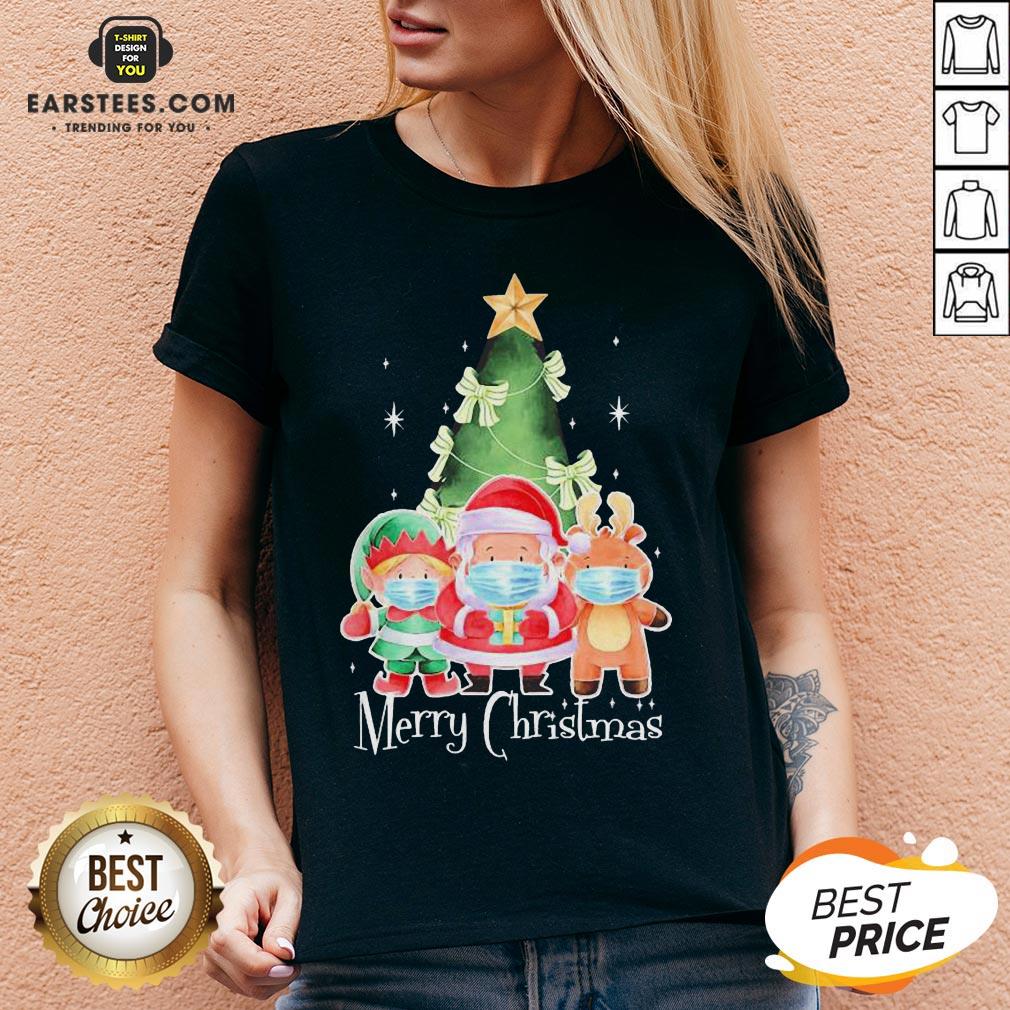 Top Santa Elf Reindeer Wearing Mask Quarantine Christmas 2020 Shirt - Image 3