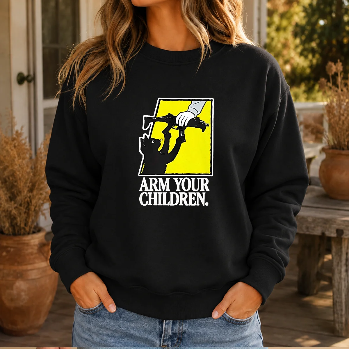 Pretty Black Cat With Gun Satire Arm Your Children Shirt - Image 7