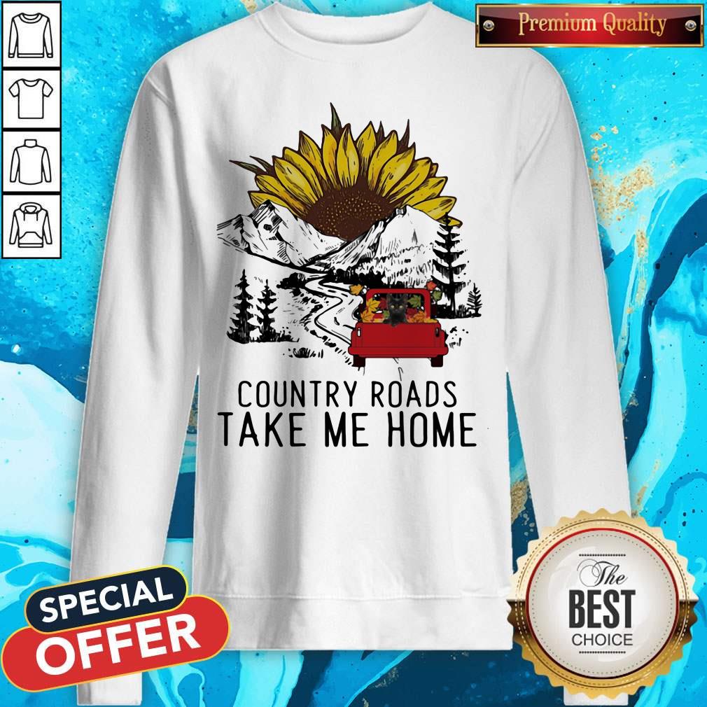 Country Roads Take Me Home Cat Truck Sunflower Shirt - Image 2