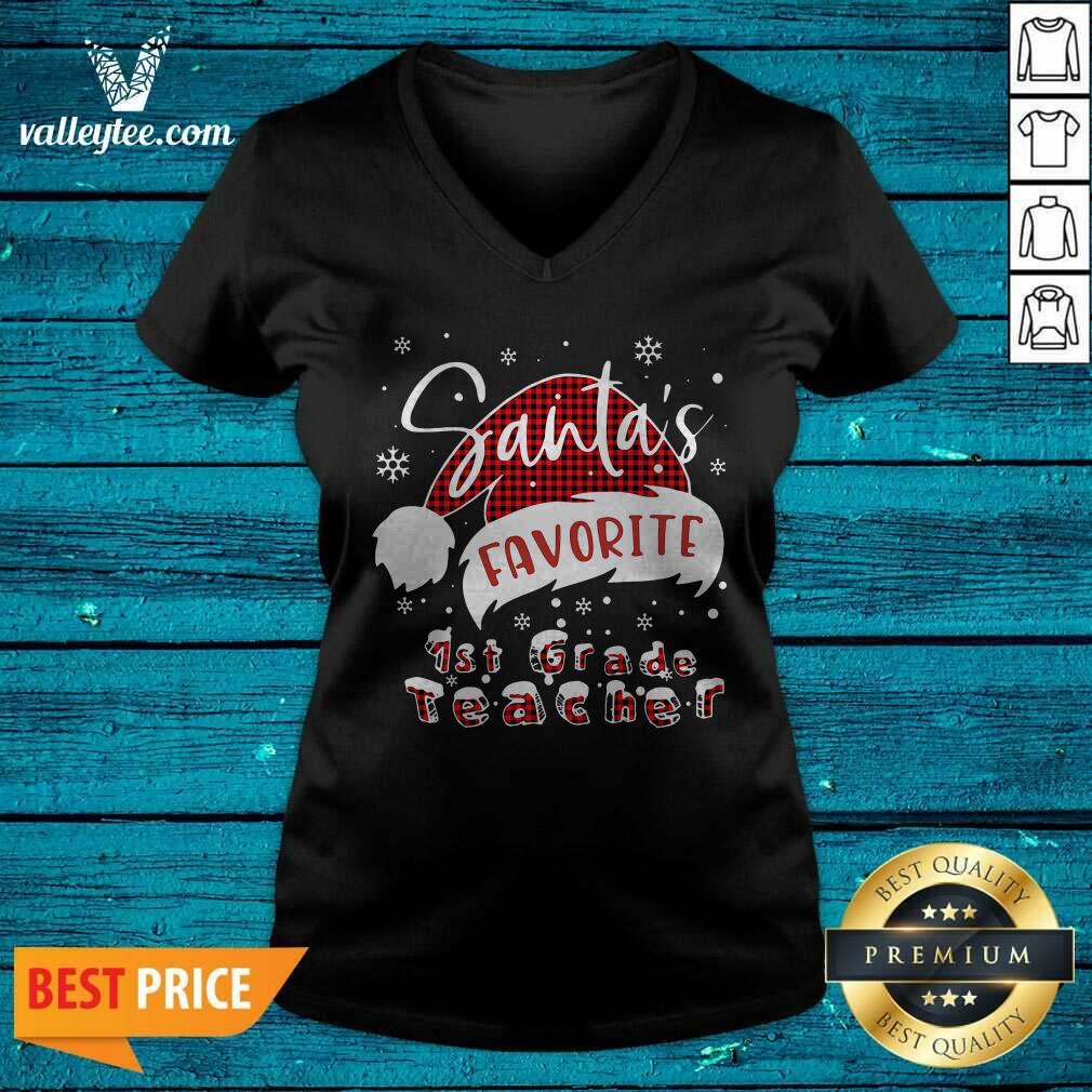 Happy Santa’s Favorite 1st Grade Teacher Christmas Shirt - Image 3