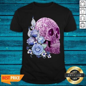 Purple Floral Sugar Skull Day Of The Dead Blue Flowers Shirt