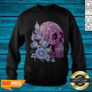 Alternative view of Purple Floral Sugar Skull Day Of The Dead Blue Flowers Shirt