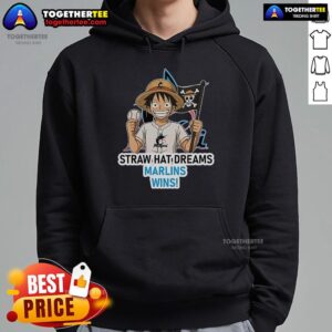 Alternative view of Premium Miami Marlins Monkey D. Luffy Straw Hat Dreams Wins T-Shirt