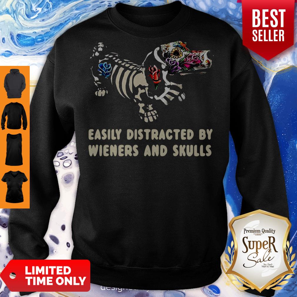 Dachshund Flower Easily Distracted By Wieners And Skulls Shirt - Image 4
