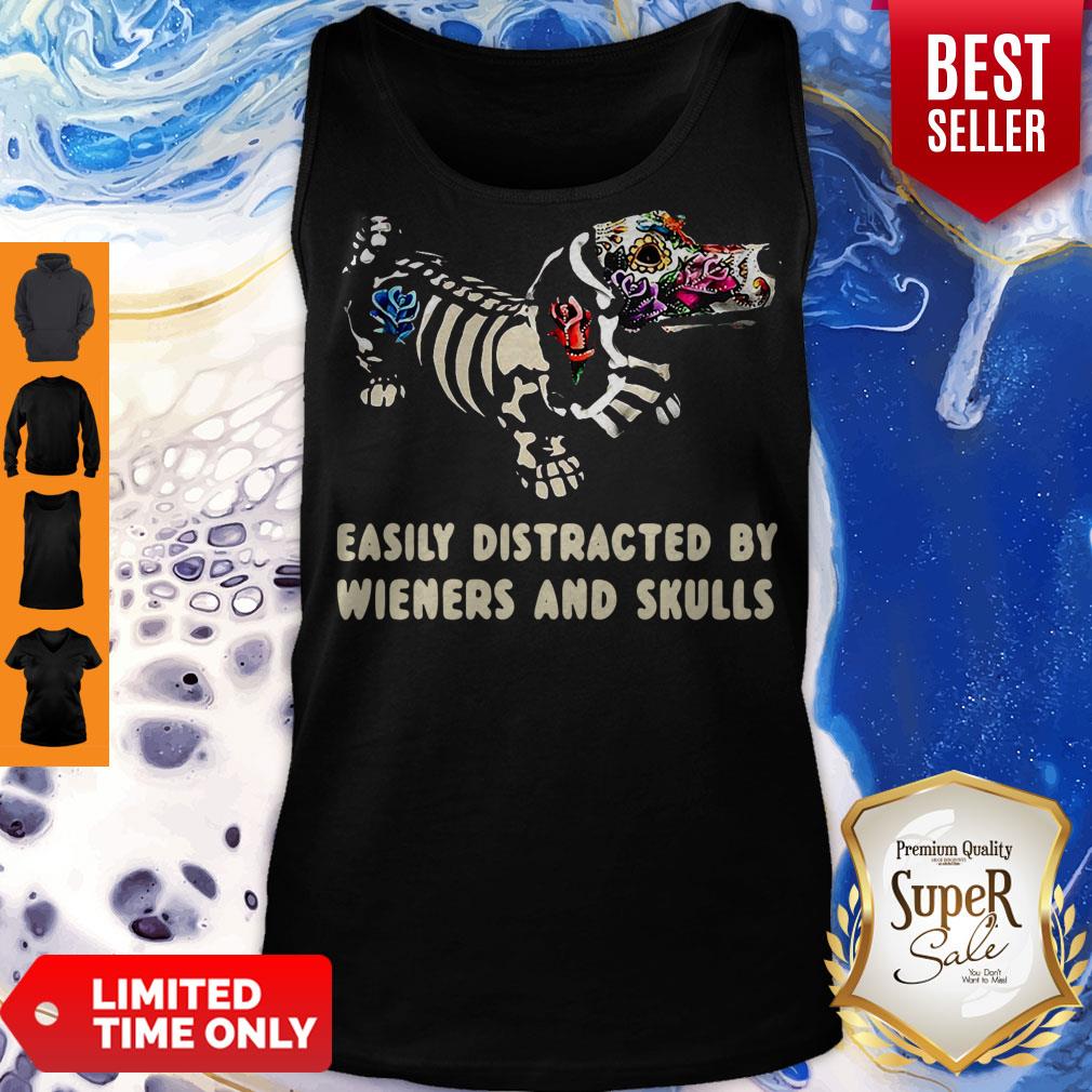 Dachshund Flower Easily Distracted By Wieners And Skulls Shirt - Image 3