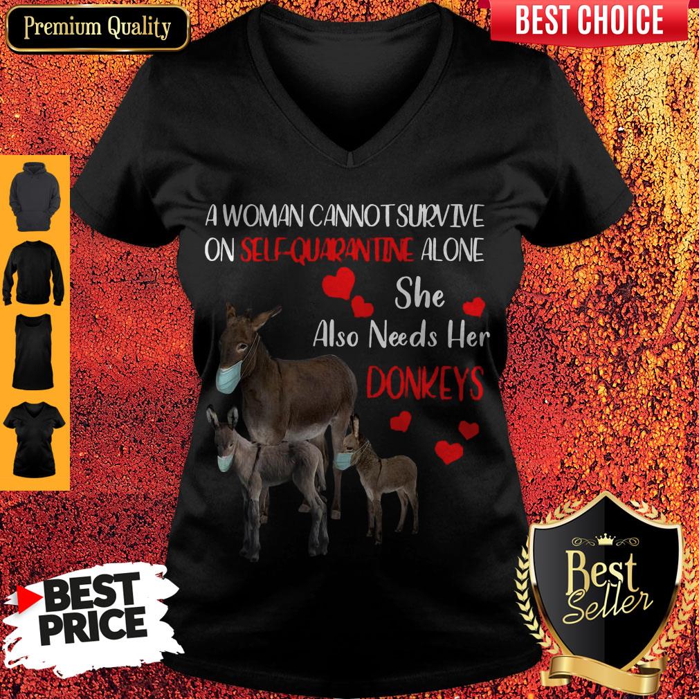 A Woman Cannot Survive On Self Quarantine Alone She Also Needs Her Donkeys Face Mask Shirt - Image 5