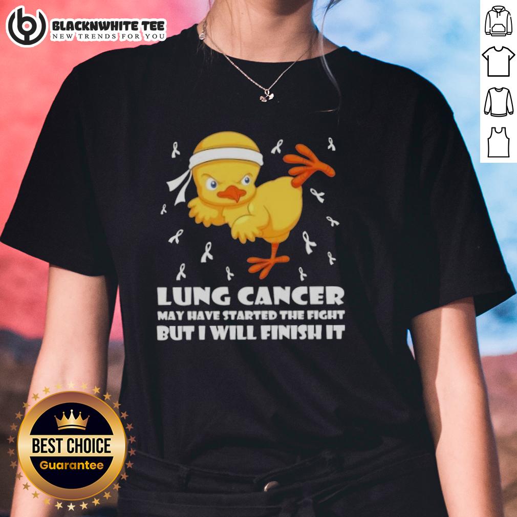 Official Cartoon Chick Karate Kick Lung Cancer May Have Started The Fight But I Will Finish It T-Shirt - Image 3