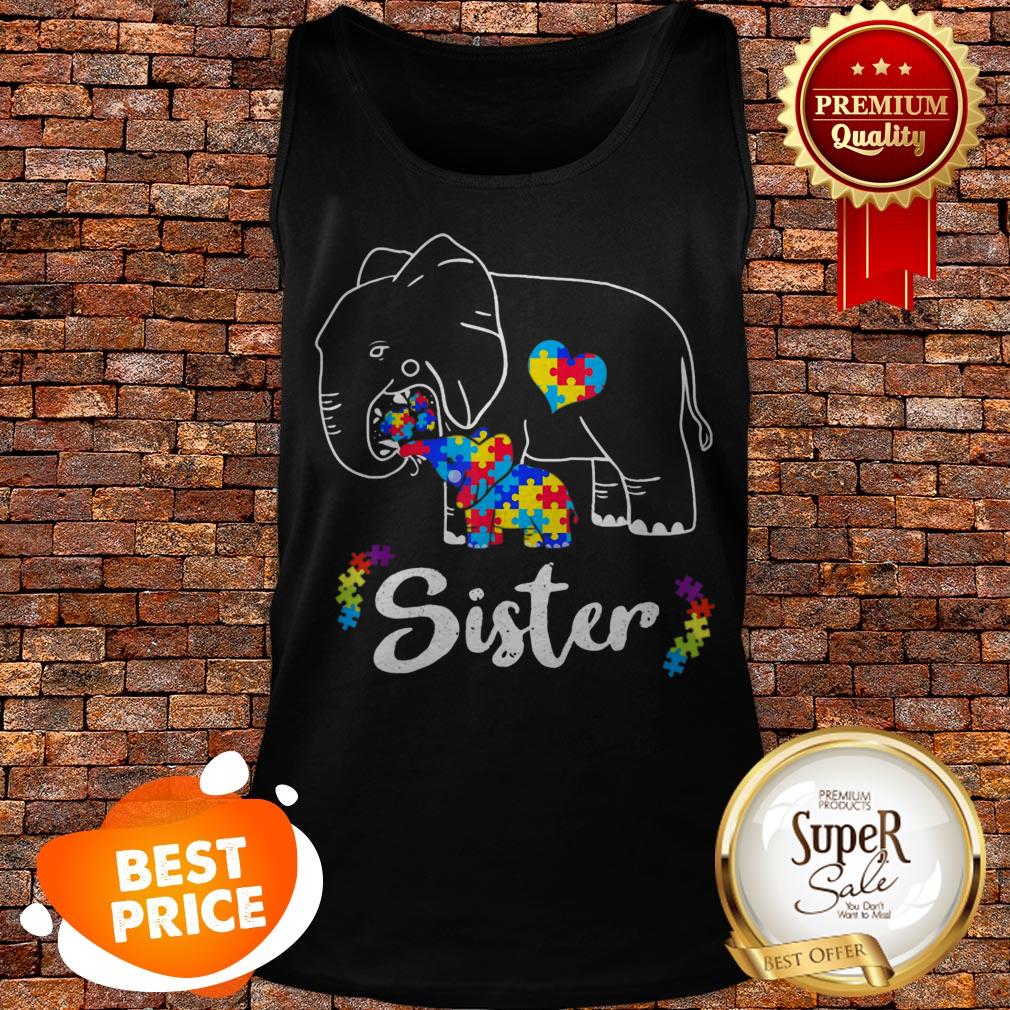 Nice Autism Awareness Support Sister Elephant Gift Shirt - Image 3