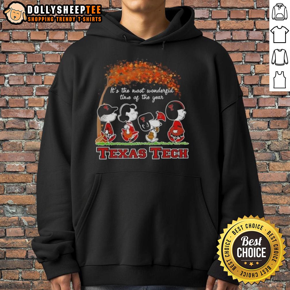Awesome Texas Tech Red Raiders X Peanuts Snoopy And Friends Autumn It's The Most Wonderful Time T-Shirt - Image 2
