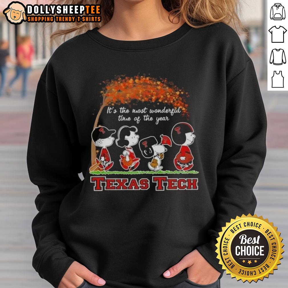 Awesome Texas Tech Red Raiders X Peanuts Snoopy And Friends Autumn It's The Most Wonderful Time T-Shirt - Image 5