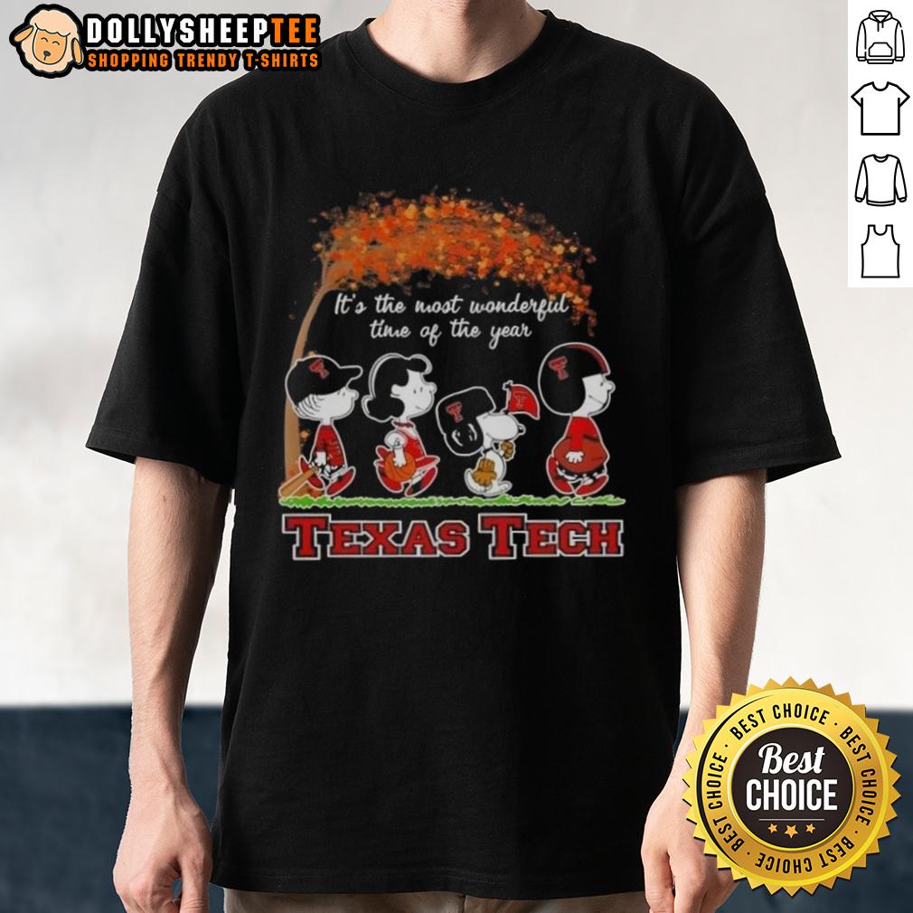 Awesome Texas Tech Red Raiders X Peanuts Snoopy And Friends Autumn It's The Most Wonderful Time T-Shirt