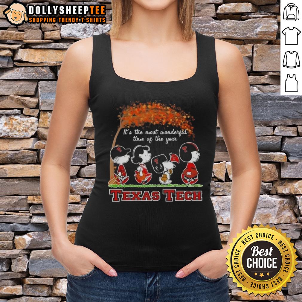 Awesome Texas Tech Red Raiders X Peanuts Snoopy And Friends Autumn It's The Most Wonderful Time T-Shirt - Image 4