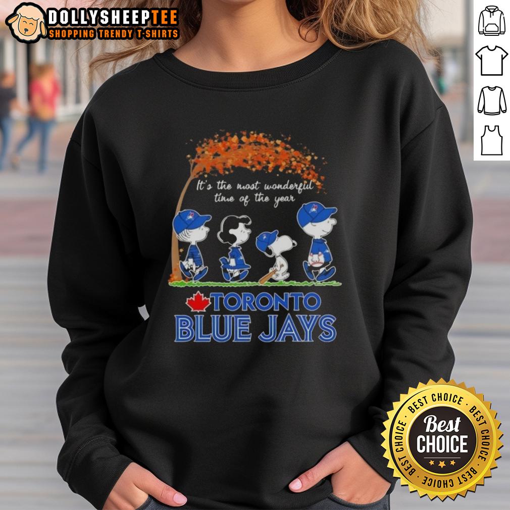Awesome Toronto Blue Jays X Peanuts Snoopy And Friends Autumn It's The Most Wonderful Time Of The Year T-Shirt - Image 5