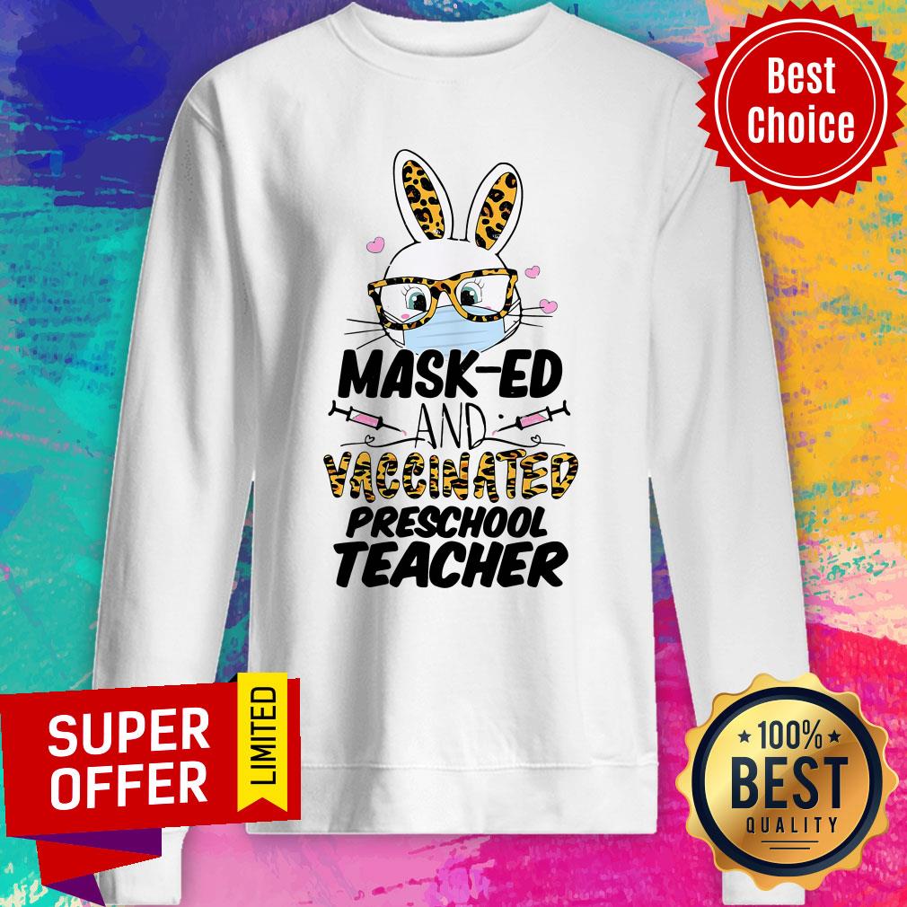 Official Mask-ed And Vaccinated Preschool Teacher Easter Shirt - Image 3