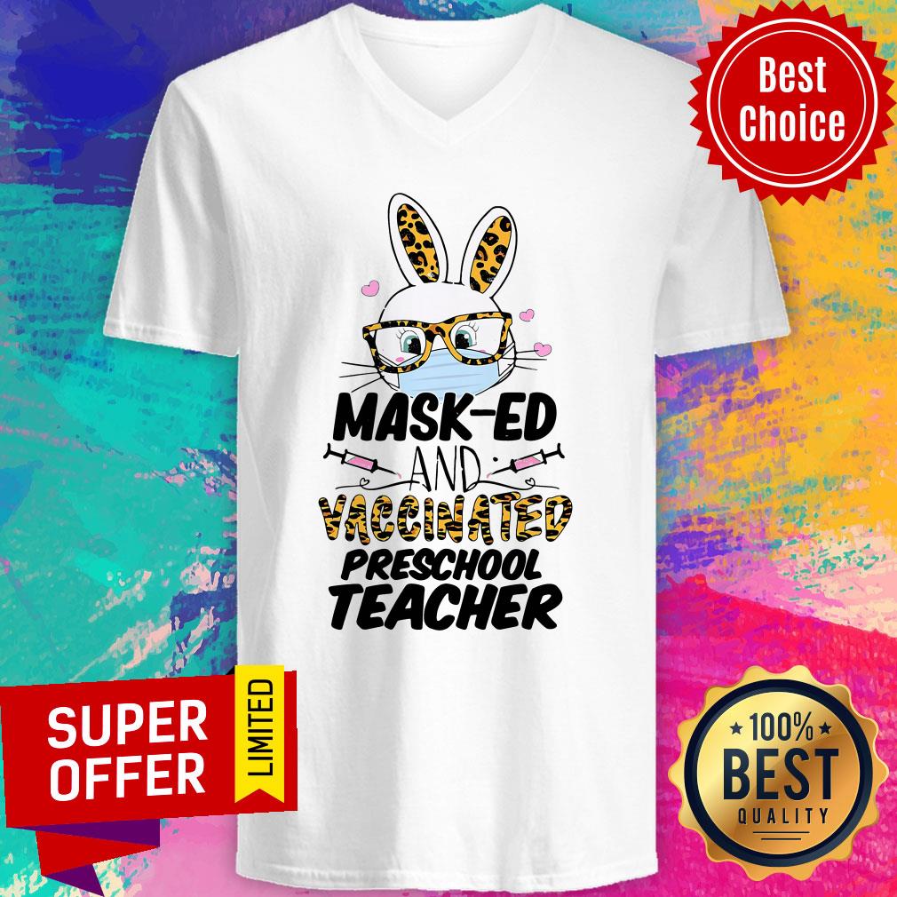 Official Mask-ed And Vaccinated Preschool Teacher Easter Shirt - Image 5