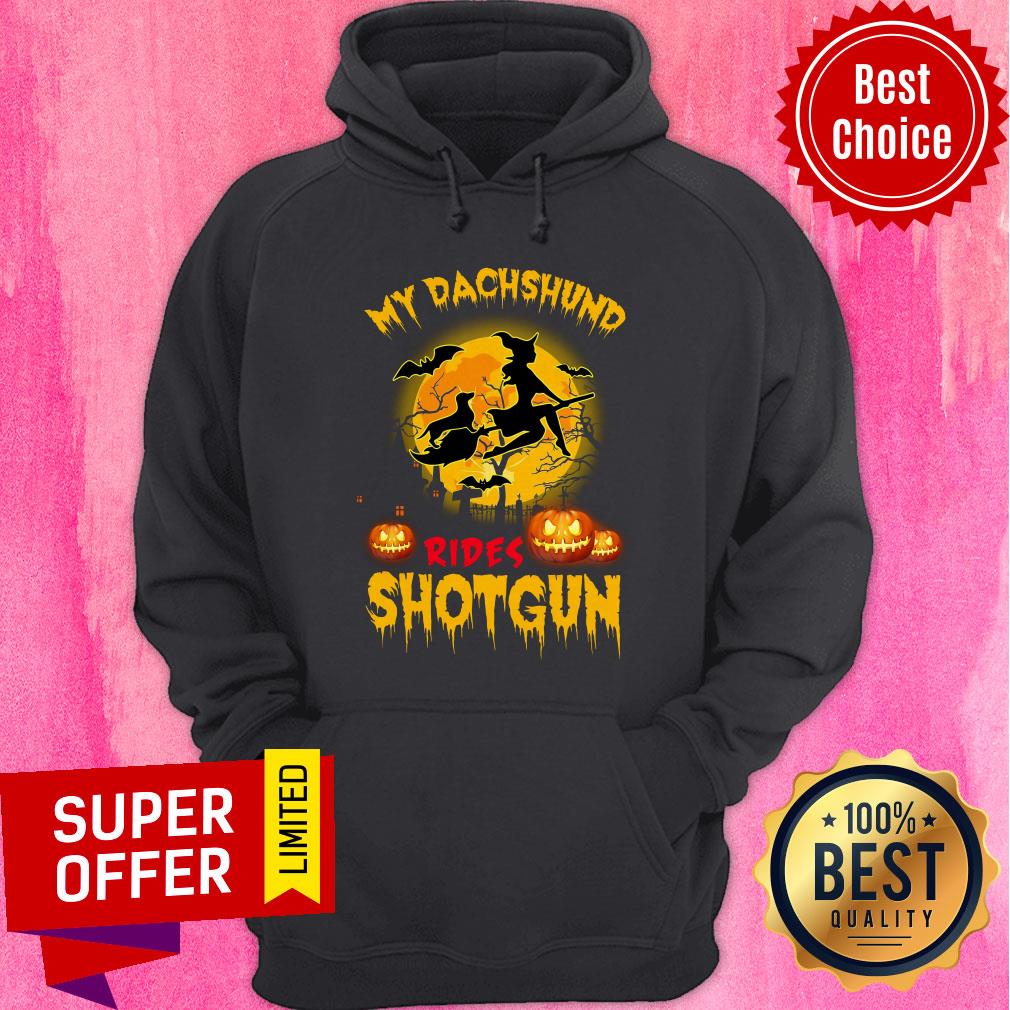 Top My Dachshund Rides Shotgun Scary Halloween Shirt - Image 3