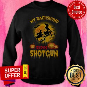 Alternative view of Top My Dachshund Rides Shotgun Scary Halloween Shirt