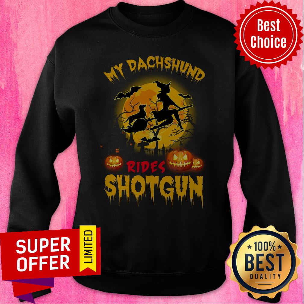Top My Dachshund Rides Shotgun Scary Halloween Shirt - Image 2
