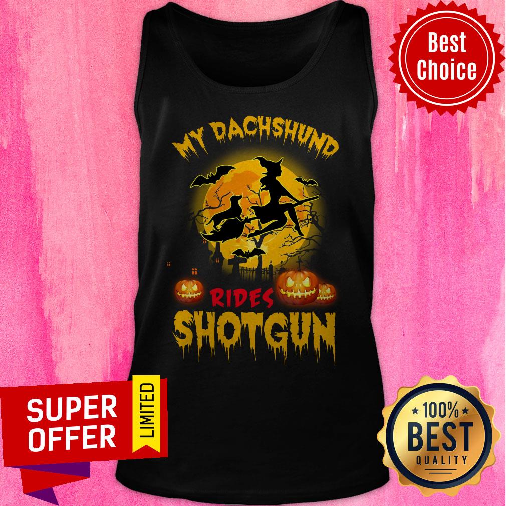 Top My Dachshund Rides Shotgun Scary Halloween Shirt - Image 5