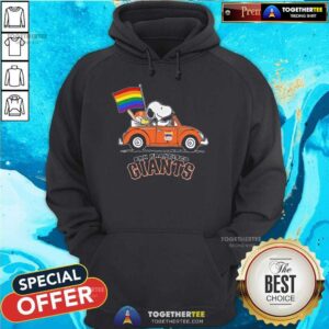 Alternative view of Good Snoopy And Woodstock Drives Car San Francisco Giants Pride Flag T-Shirt