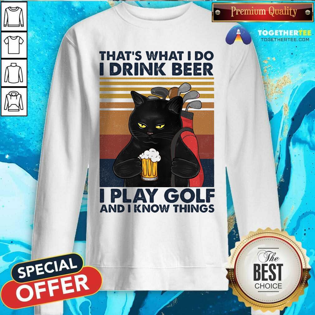 That Is What I Do I Drink Beer And Play Golf Black Cat Shirt - Image 2