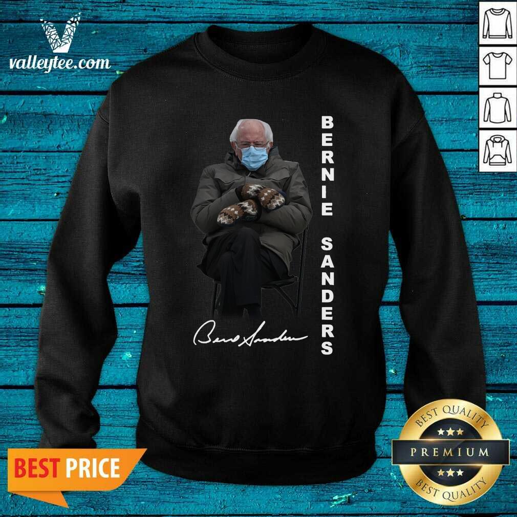 Cute Bernie Sanders Sitting Inauguration Meme Mittens Signature Shirt - Image 5