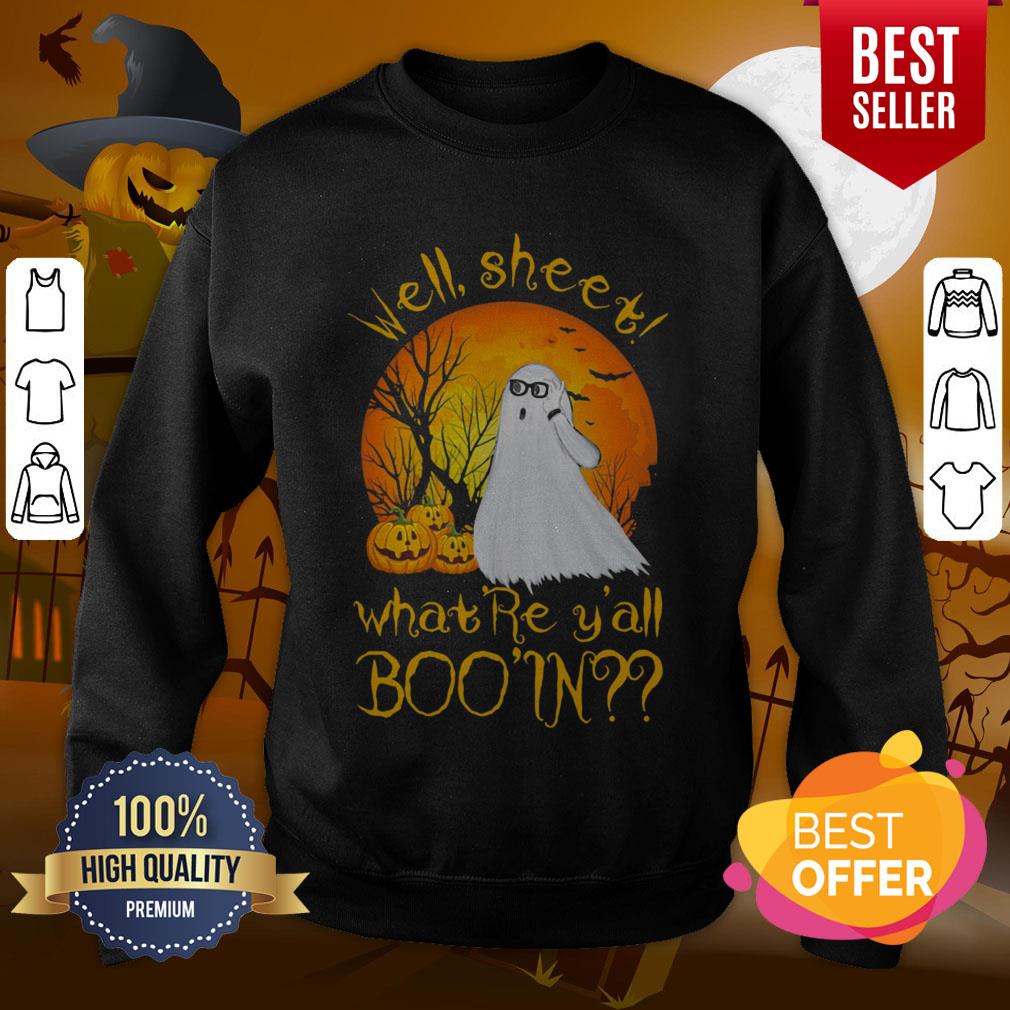Pro Well Sheet Whatre Yall Boo In Ghost Pumpkin Sunset Halloween Shirt - Image 4