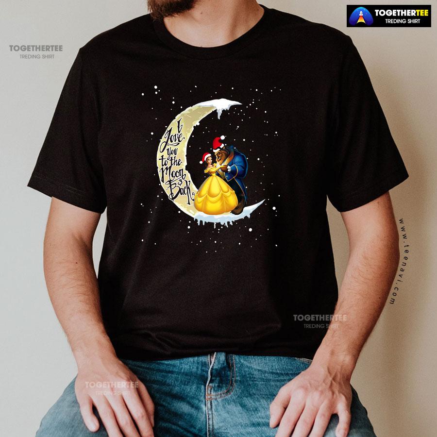 Dancing Beauty And The Beast Love You To The Moon And Back Christmas T-Shirt - Image 3