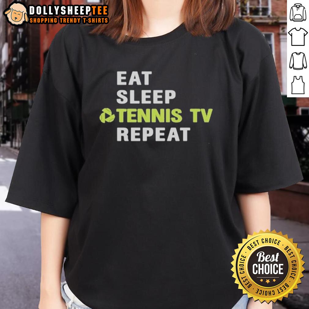 Pretty Sports Viewer Eat Sleep Tennis TV Repeat Court Logo T-Shirt - Image 3