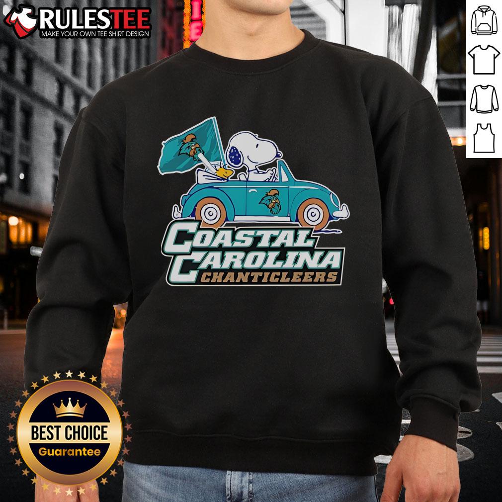 Cute Coastal Carolina Chanticleers Snoopy And Woodstock Driving Car T-Shirt - Image 3