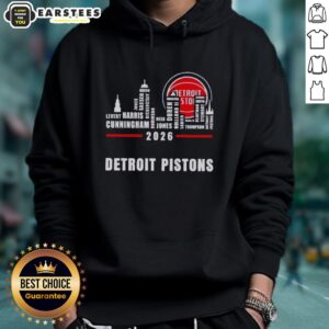 Alternative view of Official Detroit Pistons 2026 Greatest Of All Time Players City Skyline T-Shirt