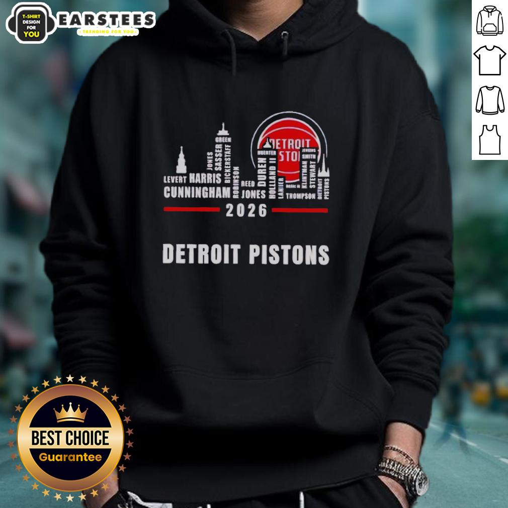 Official Detroit Pistons 2026 Greatest Of All Time Players City Skyline T-Shirt - Image 2